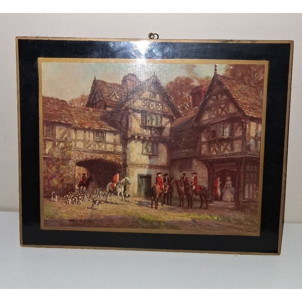 Vintage English Fox Hunt Scene Wall Plaque Print 11" x 9" No. 25/122